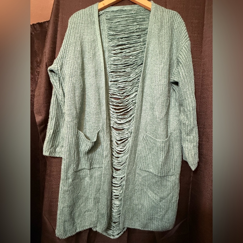 Torquoise color Cozy Knit Open-Front Sweater
